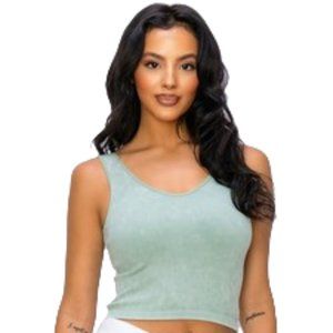 Fitted seamless, sleeveless reversible stone washed ribbed tank-Smokey Olive